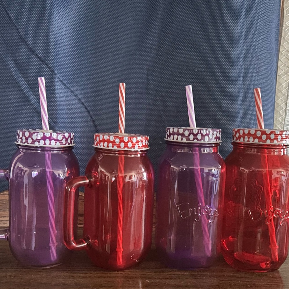 Colorful Mason Jar Tumblers with Straws